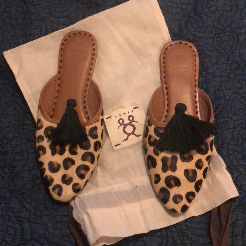 Figue leopard tassel mules